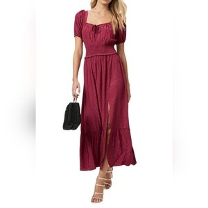 PAIGE Avonne Dobby Tiered Maxi Dress Berry Jam Pink Size S Smocked Satin